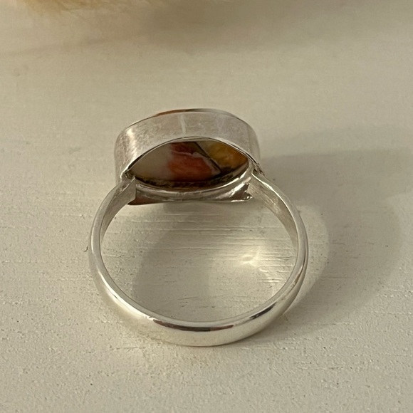 925 Solid Sterling Silver Copper Orange Spiny Oyster Ring Size 7.75 - Picture 4 of 10